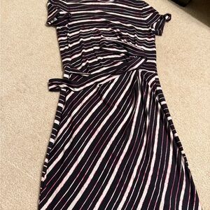 Diane Von Furstenberg Black and Pink Striped Midi Dress